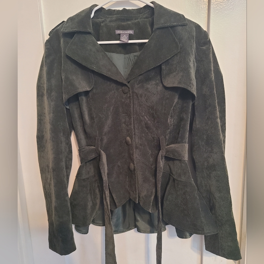 Chelsea & Theodore Dark Green Peplum Coat with Tailored Fit